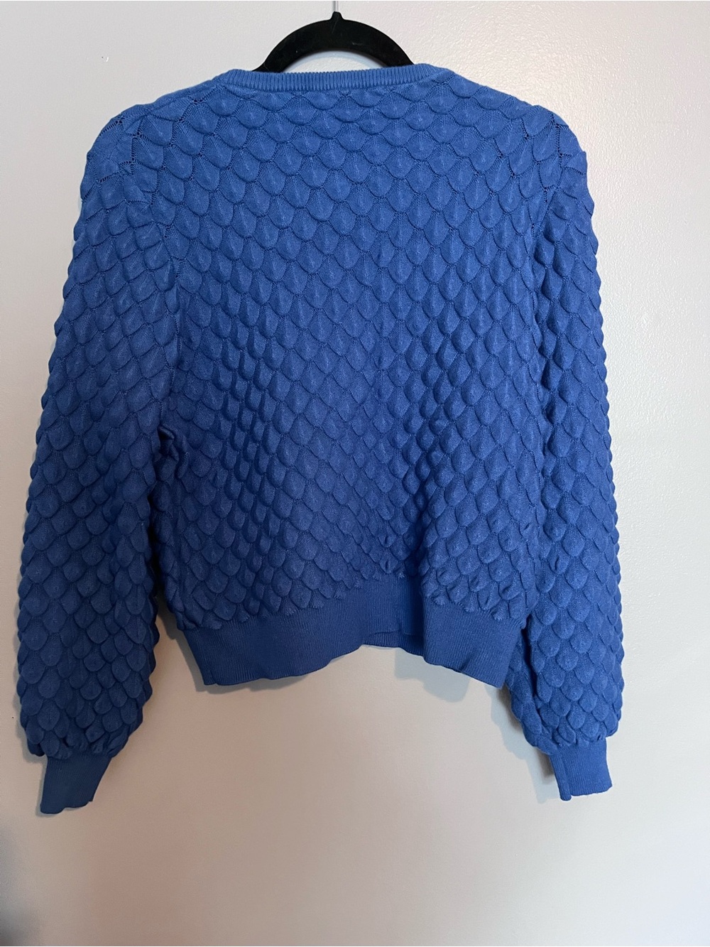 Contemporaine Simons Viscose Blue Textured Puff Sleeve Sweater L - Picture 5 of 9